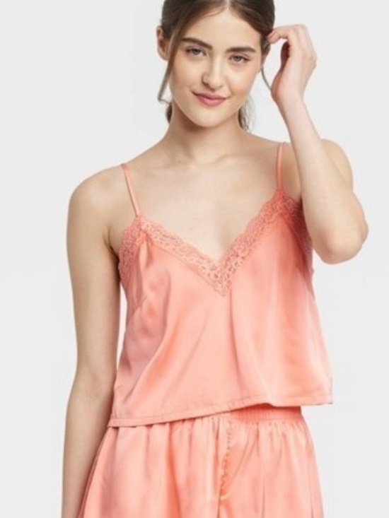 Colsie Other - Colsie Coral Lace-Trim Satin Cami Pajama Top and Bottom